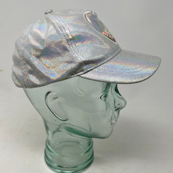 Place Hat OS Silver Holographic Heart Confetti Adjustable Snap Back Trucker - Picture 2 of 8